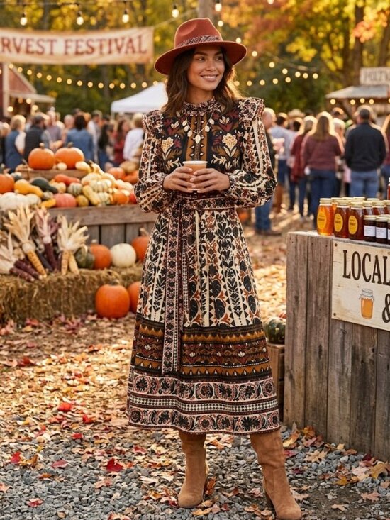 FARM Rio Dresses & Skirts - FARM Rio Tapestry Garden High-neck Dress with Belt